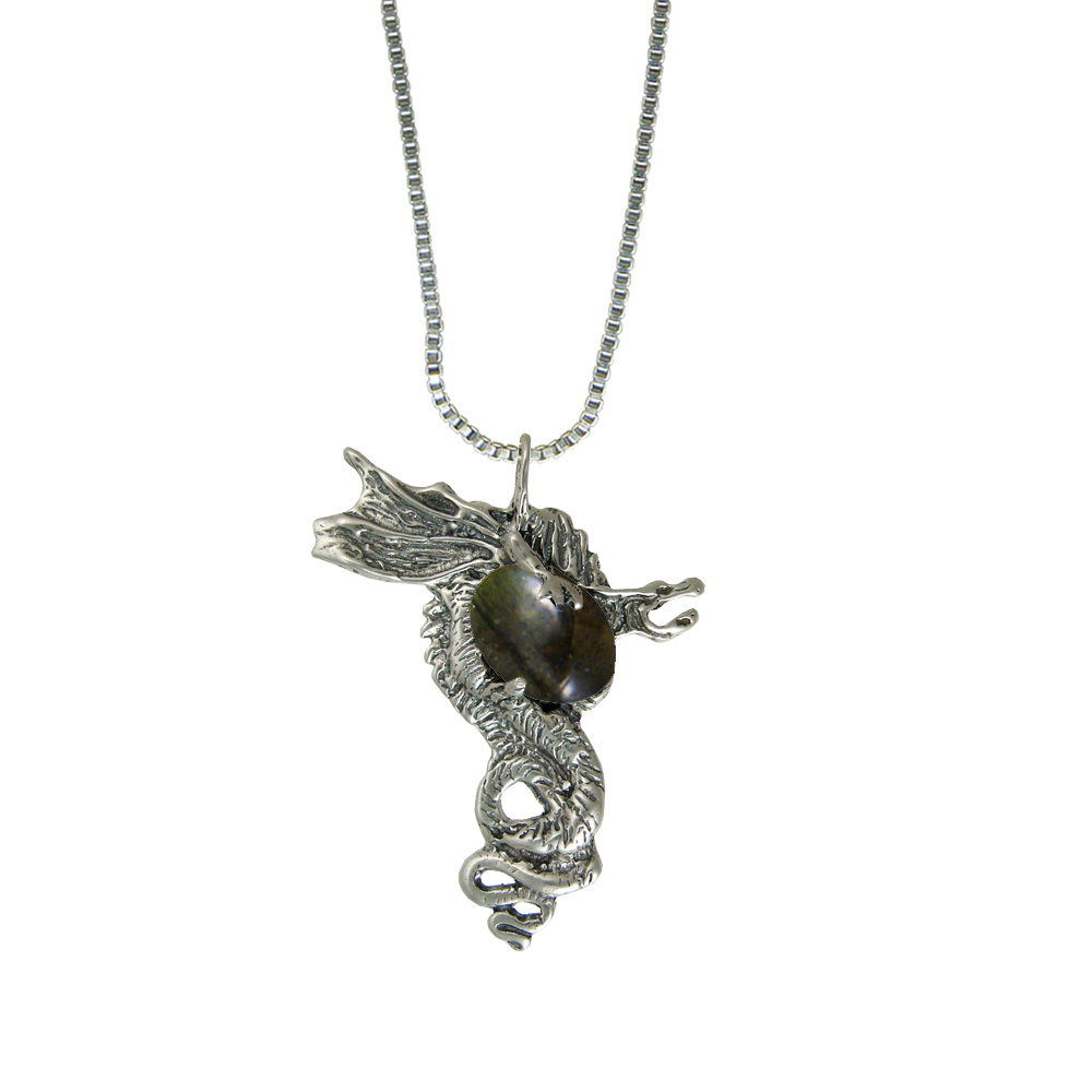 Sterling Silver Warrior Dragon Pendant With Spectrolite
